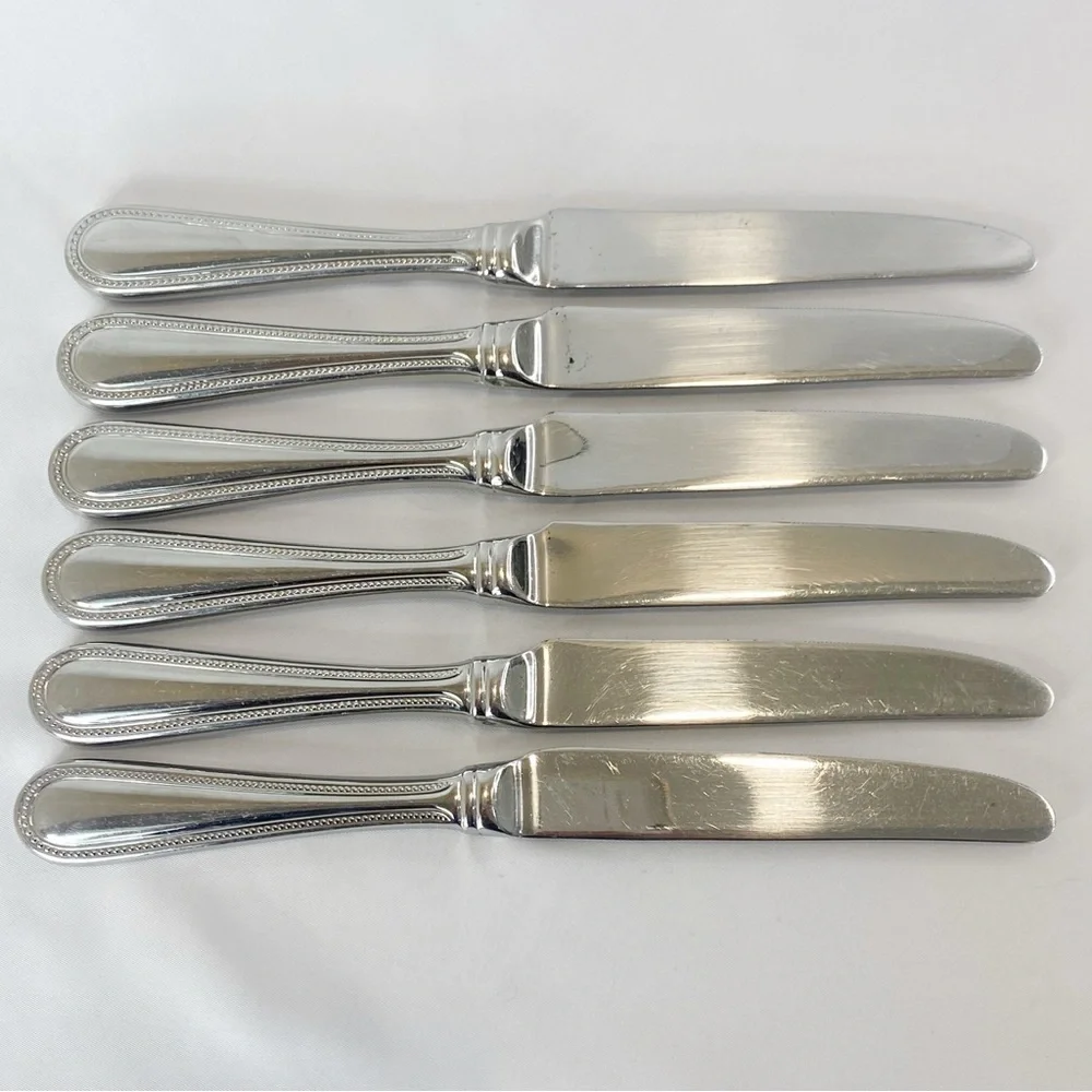 Roberts & Belk Lot of 6 Dinner Knives Continental Bead Discontinued Grp A